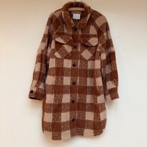 Greylin Checkered Brown and Cream Teddy Jacket